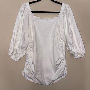 LOFT Square Neck Top Womens XXL Ivory Puff Sleeve Off the Shoulder